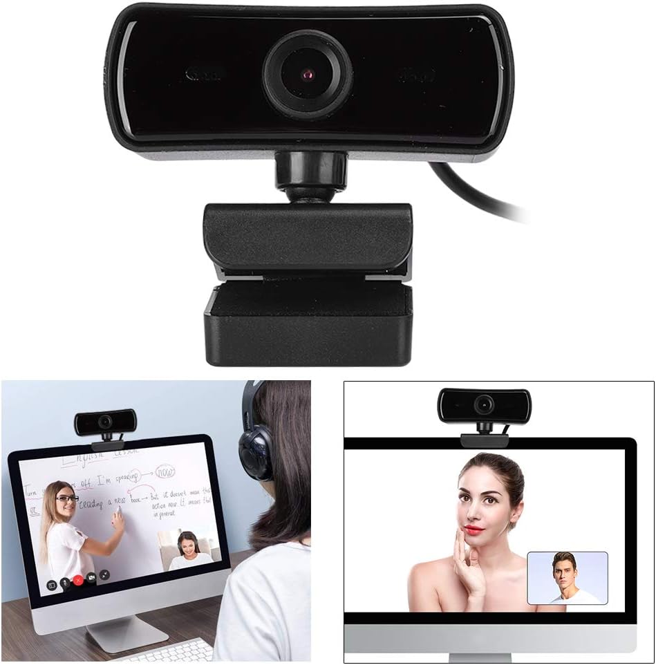 ASHATA 4K 2K 2560 1440 Webcam, Video, x Resolution, Built-in Microphone, Auto Focus, Plug and Play, Black