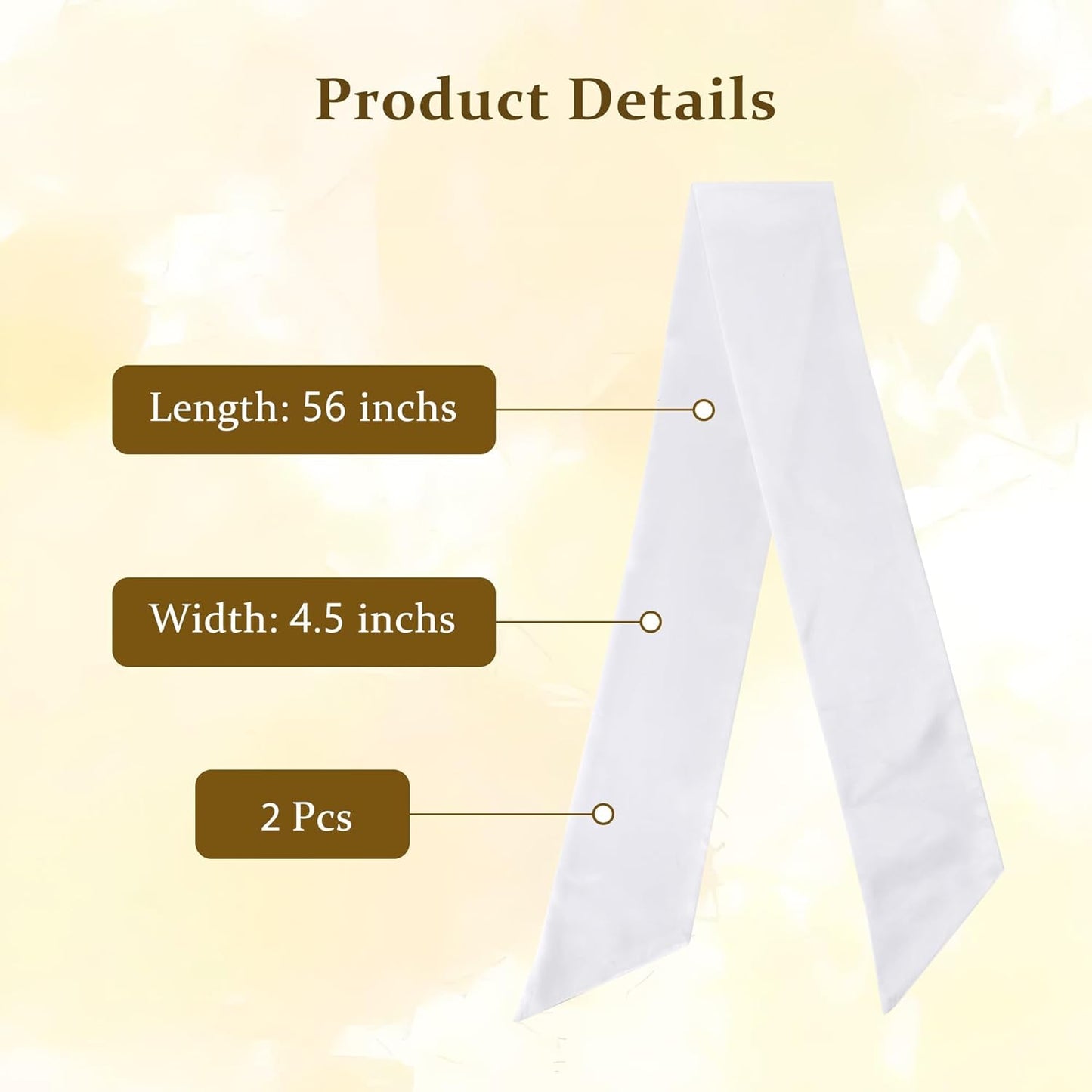 Skiennix White Satin Blank Sash - Perfect for Wedding Embroidery, Monogram & Holiday Decor | 2 Pieces