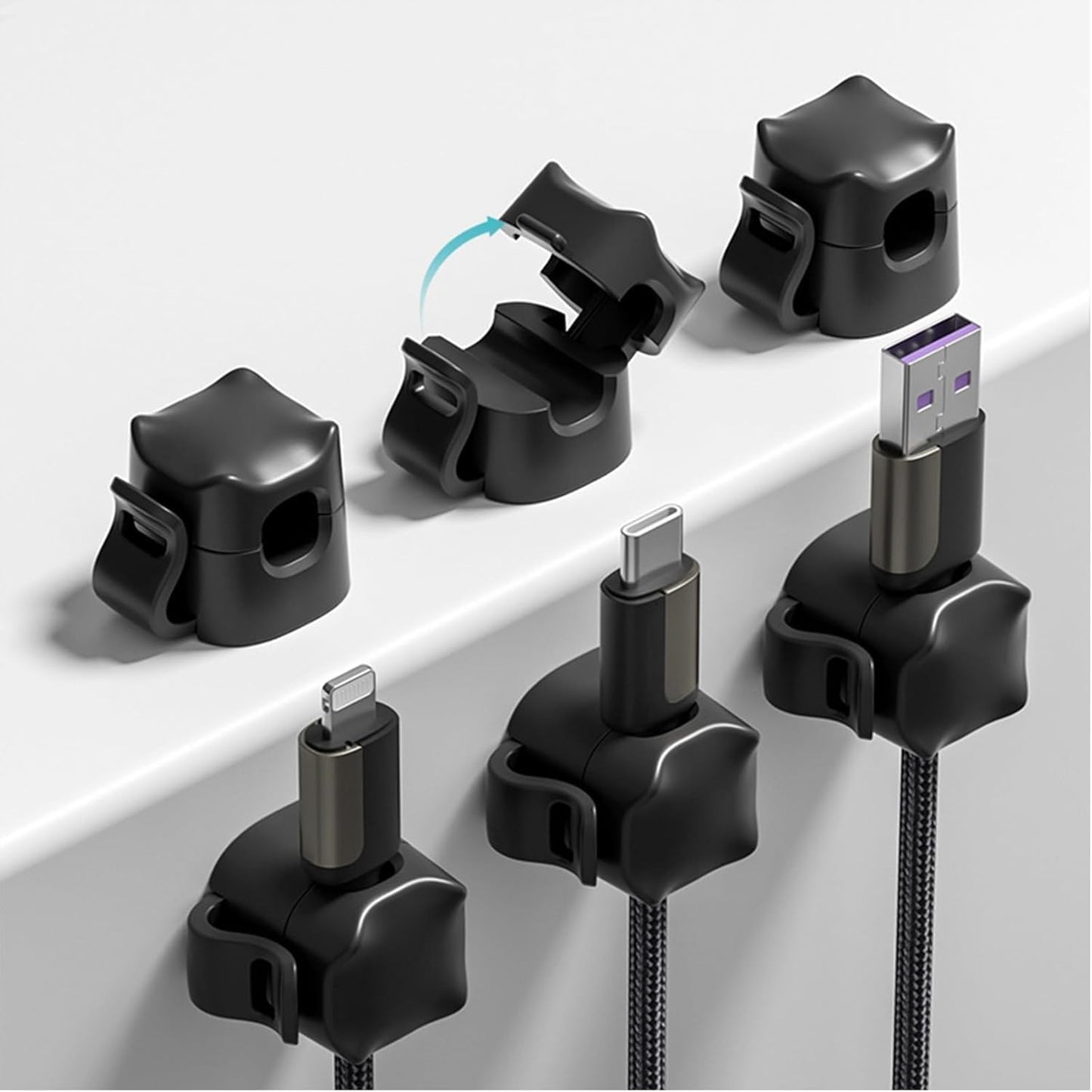 JIYHF 6 Pack Cable Clips - Adhesive Cord Organizer for Home Office Desk, Phone, Car, Wall, Desktop, Nightstand - Cable