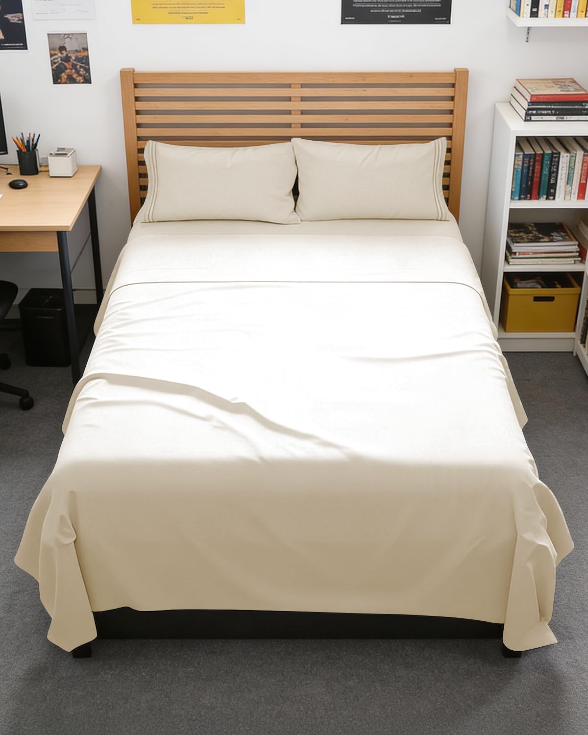 Skiennix Full XL Bed Sheet Set - Soft, Breathable & Cooling 4-Piece Luxury Bedding - Deep Pockets, Off White