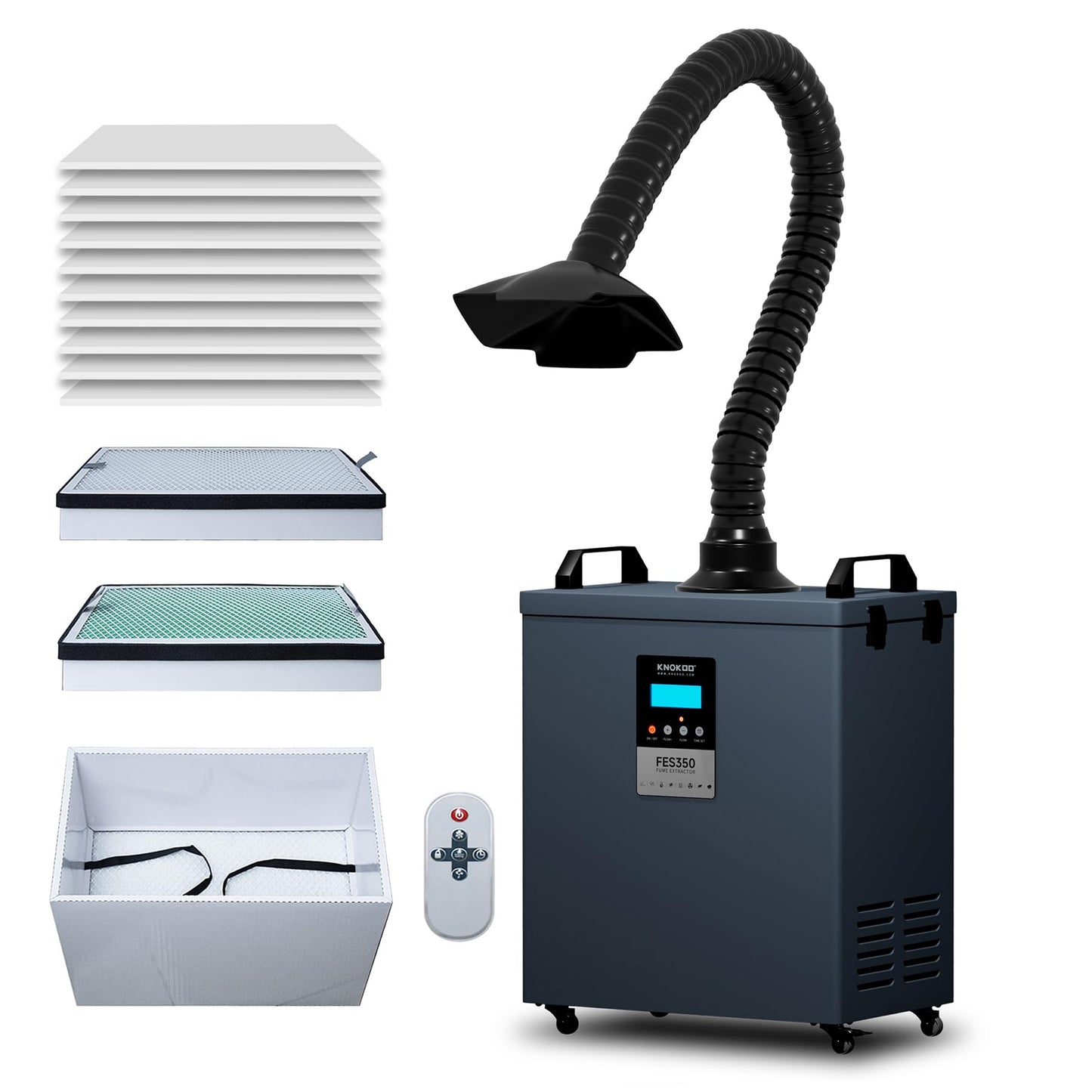 KNOKOO FES350 350W Fume Extractor for S1,M1 Ultra, F2 Ultra, D1 Pro 30W to 70W Laser Engraving, 420m³/h (247 CFM) Smoke Purifier with 7.7lbs Carbon Odor Removal for Medical Aesthetic Beauty, Welding