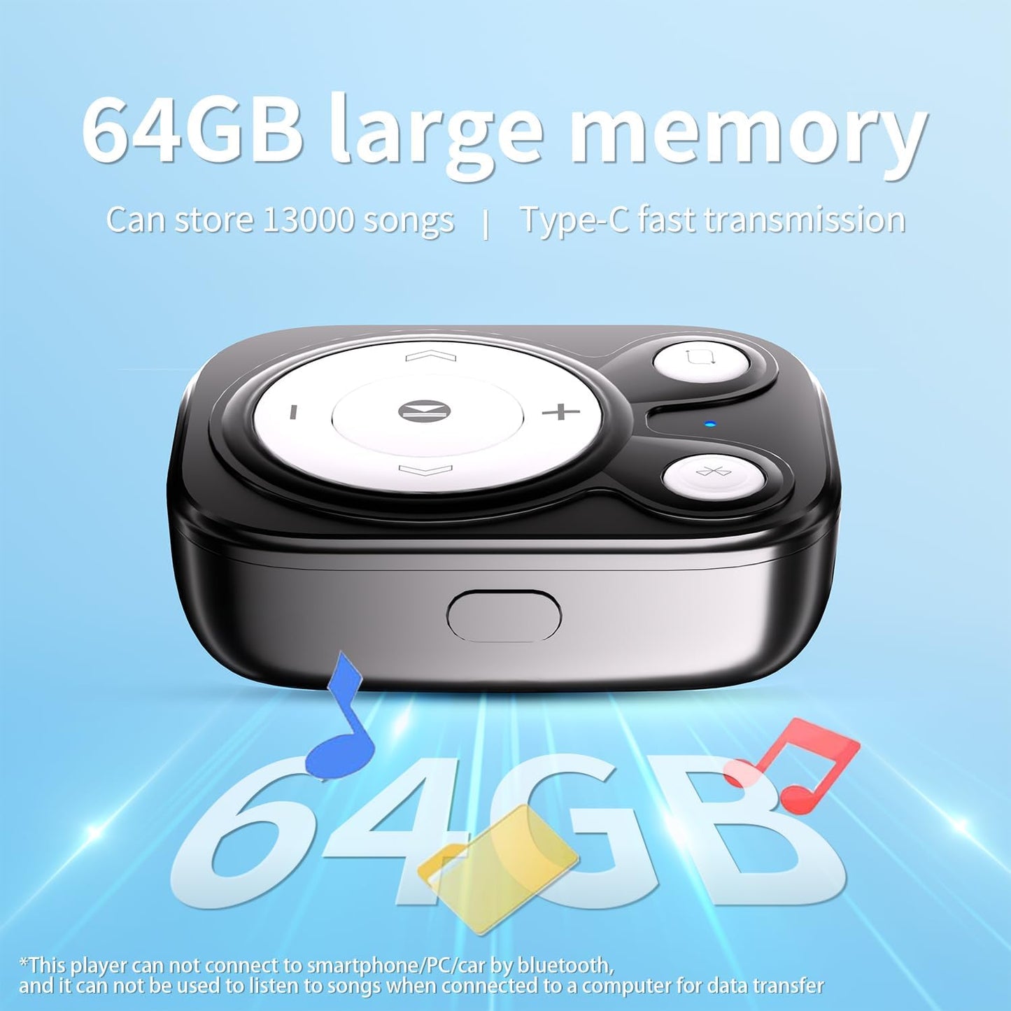 BEIGRAD MP3 5.3, 64GB Mp3 Mini Player with Bluetooth Portable Music Player with Sports Clip, OTG Function, Player NO