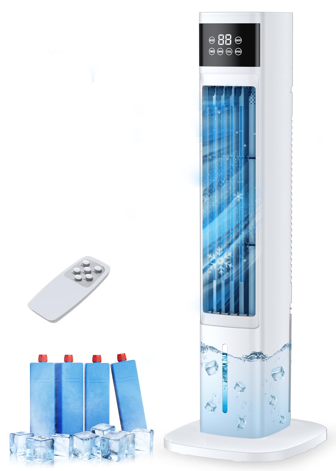 Evaporative Air Cooler, 3-in-1 Portable Air Conditioners for Room, 4 Modes 3 Speeds, Fast Cooling Portable AC Unit/24H Timer, Remote Oscillating Tower Fan, Quiet Swamp Cooler for Bedroom Office