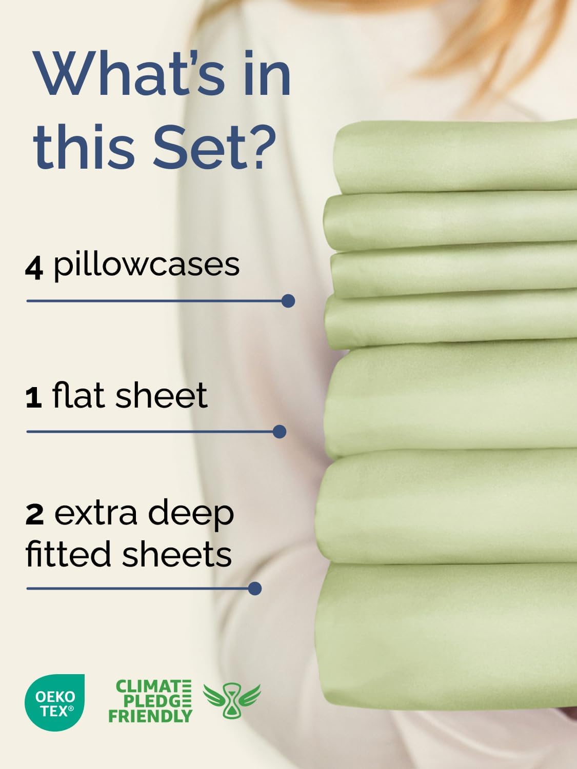 Skiennix Extra Deep Split King Sheet Set - 7 Piece Breathable Cooling Bedding - Soft Wrinkle-Free Light Sage