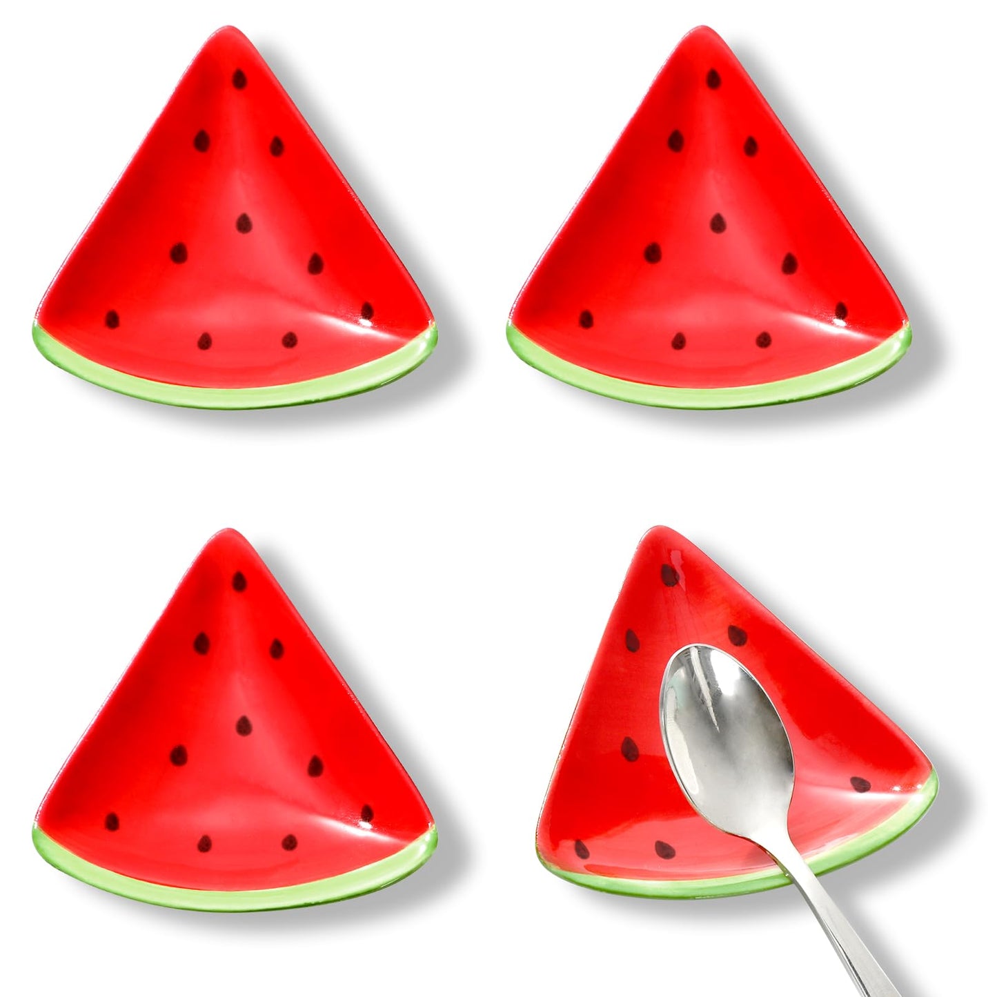 Whaline 4Pcs 2.4inch Watermelon Mini Ceramic Spoon Rest Red Green Watermelon Fruit Small Coffee Spoon Holder for Summer Home Coffee Station Bar Accessories