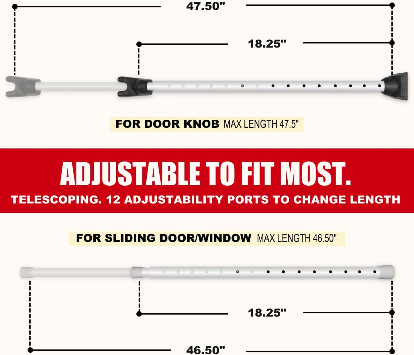 SECURITYMAN 120dB Jammer 400lbs Door Security Bar with Alarm (Detachable) - Siren Door Stopper Alarm - Adjustable