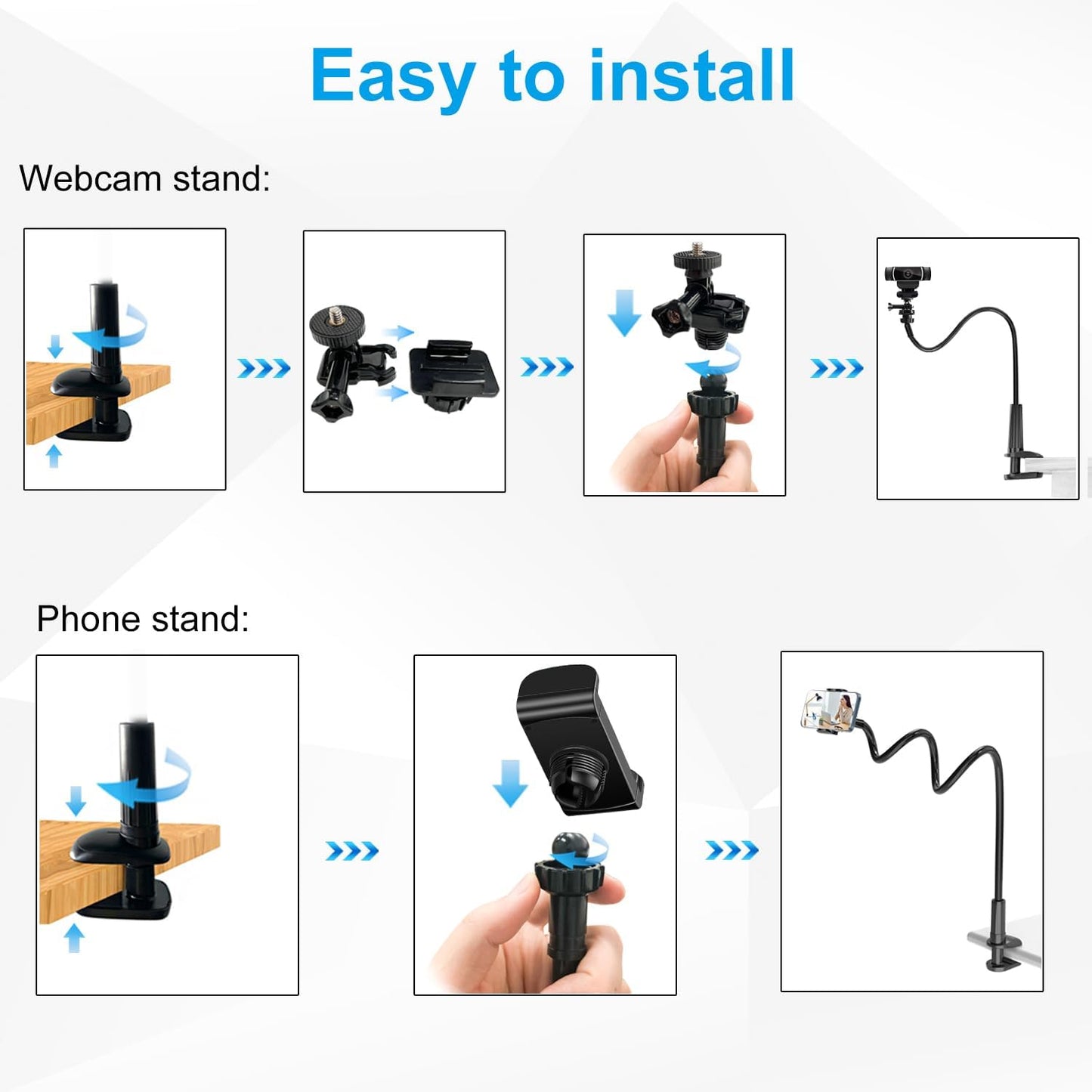 Khazylorr C922 C930e C920S C920 C615 C960 C920x 4K N60 Webcam Stand for Desk, Flexible Gooseneck Webcam Mount Holder
