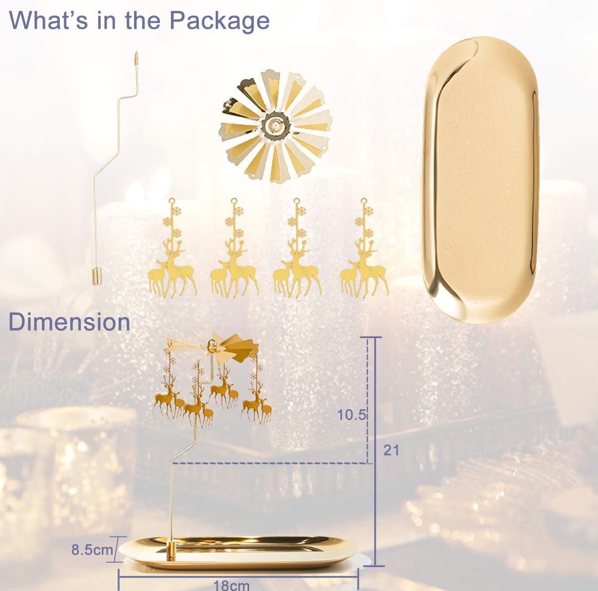 UCINNOVATE Christmas Spinning Candle Holder - Deer Rotating Candlestick Set for Romantic Home Decor | Golden