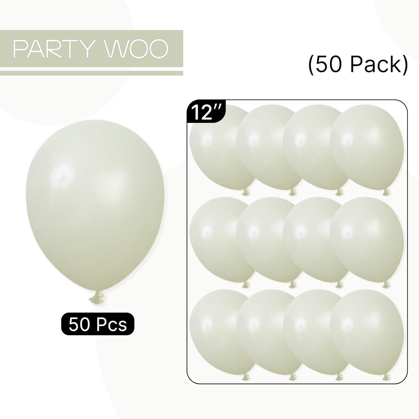 PartyWoo Sage Green Balloons - 50pcs 12 Inch Boho Dusty Olive Latex for Birthday & Wedding Decor