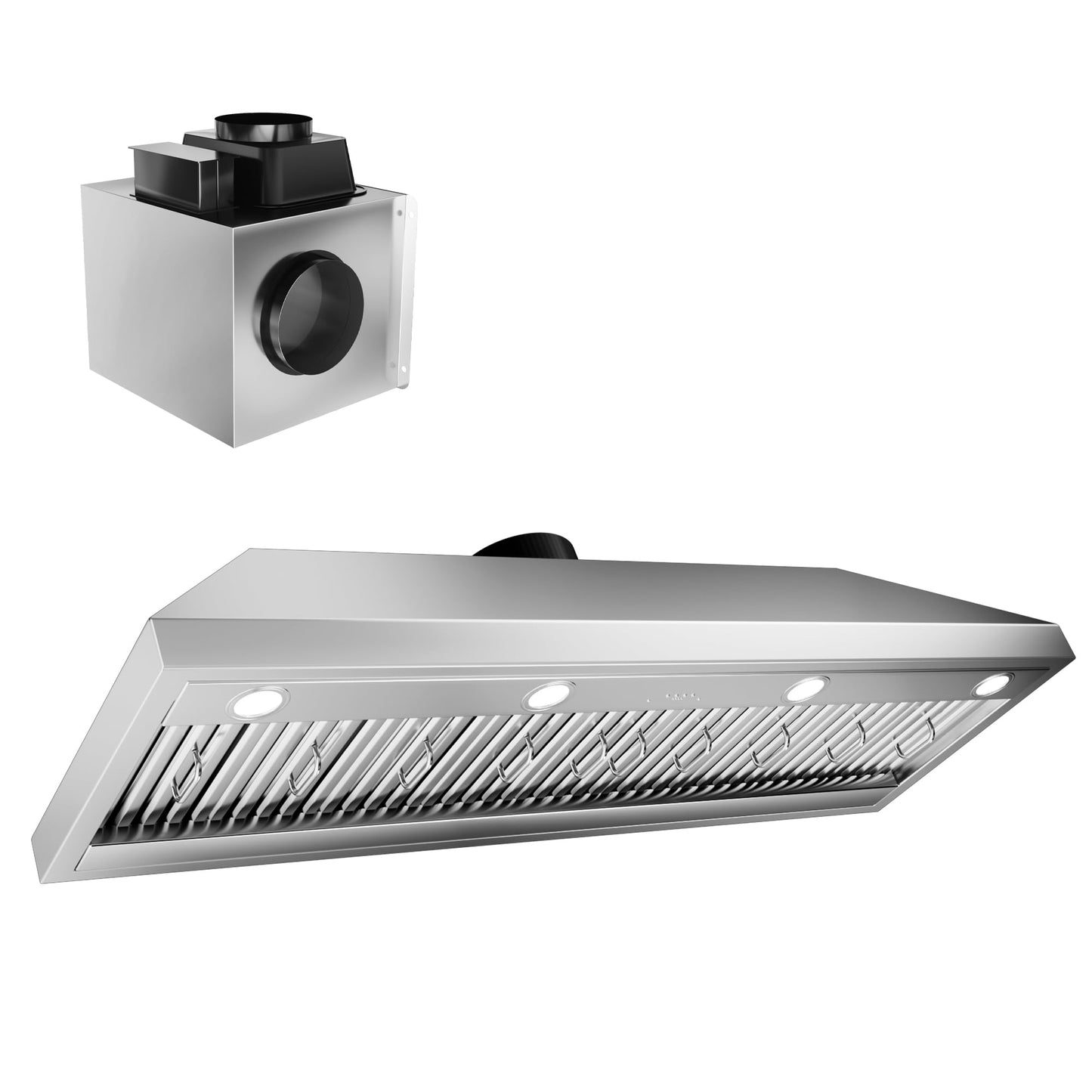 60-inch Range Hood Insert with Inline Remote Blower, CT Copper Tailor 1260CFM Kitchen Vent Hood, 4-Speed Exhaust Fan, 4 LED Lights, 8" Round Ducted,Baffle Filters, in Stainless Steel