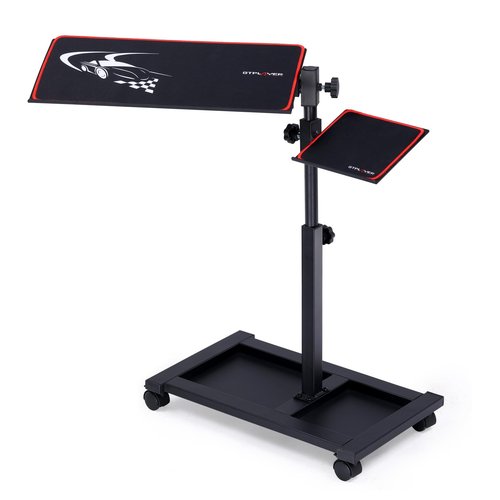 GTPLAYER Adjustable Racing Standing Keyboard and Mouse Tray Rolling with Wheels for Gaming Wheel Stand Simulator Cockpit (Black)