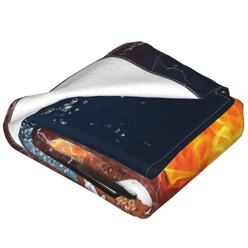 American Football Blanket 3D Print Throw Blanket White Ball in Fire and Water Soft Blankets Baseball Gifts for Kids Boys All Season Couch Bed Sofa Home Decor (American Football,60"×50")