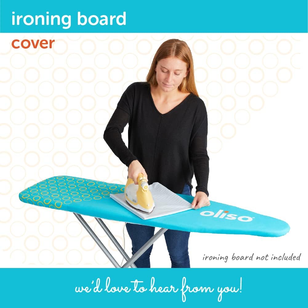 Oliso Ironing Board Cover - 100% Cotton with Professional Felt Pad - Fits 54" x 15" Boards - Turquoise