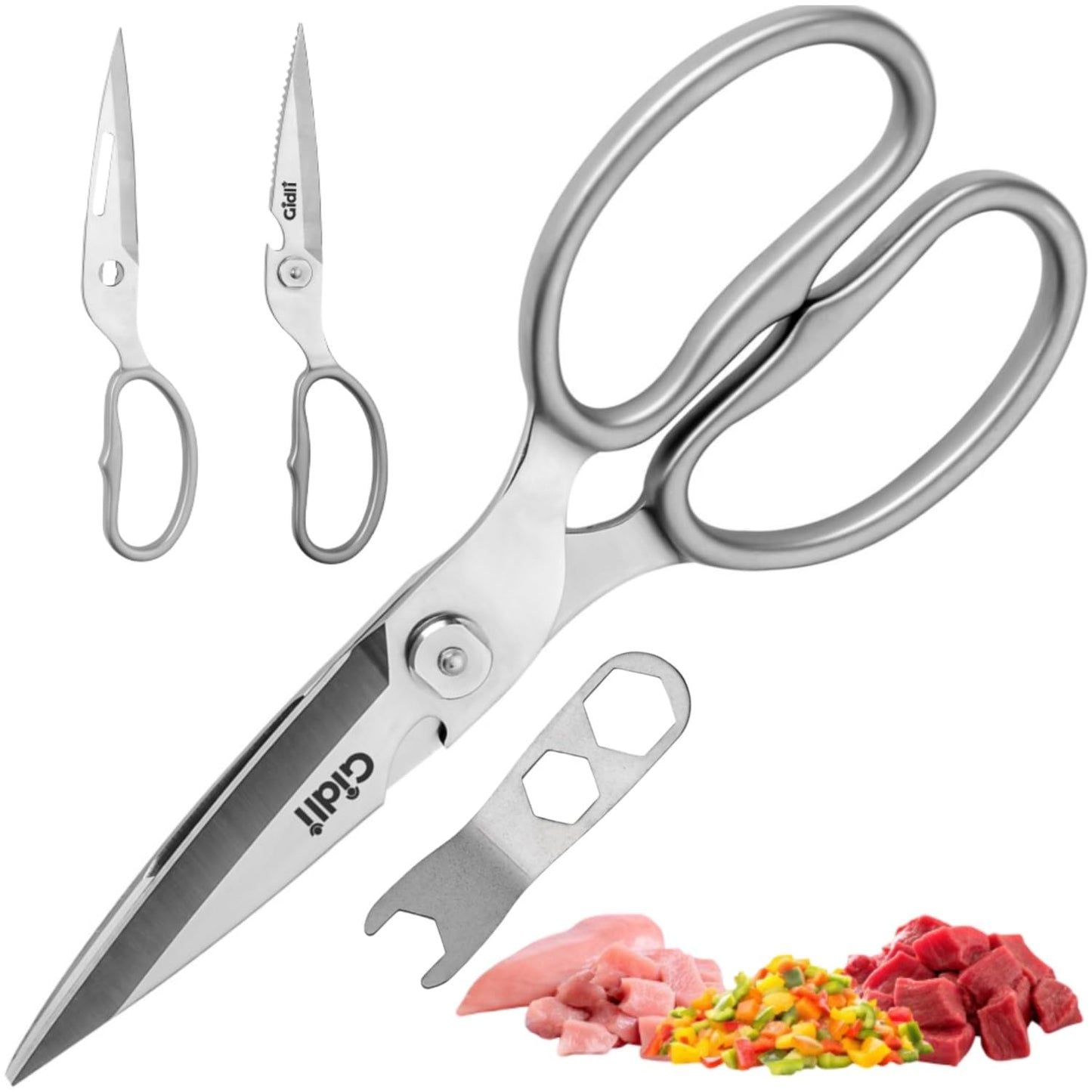 Premium Kitchen Scissors by Gidli – Lifetime Replacement Warranty* - Heavy Duty Kitchen Shears for Food – All-Purpose Stainless Steel Scissors – Dishwasher Safe, Comes Apart for Easy Cleaning
