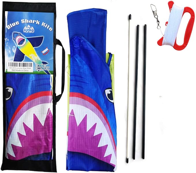 HONBO Large Shark Kites for Kids & Adults, Easy to Fly, Beginner Kite for Boys & Girls for Outdoor Game, Beach Trip, and 60 Meters String for Summer
