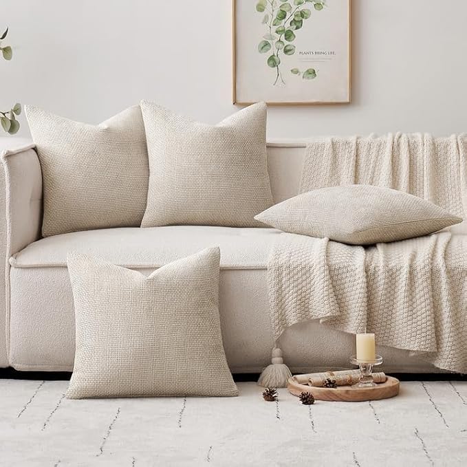 MIULEE Pack of 4 Couch Throw Pillow Covers 22x22 Inch Cream Soft Decorative Chenille Pillow Covers Farmhouse Accent Cushion Covers for Boho Spring Home Decor Sofa Bedroom Living Room