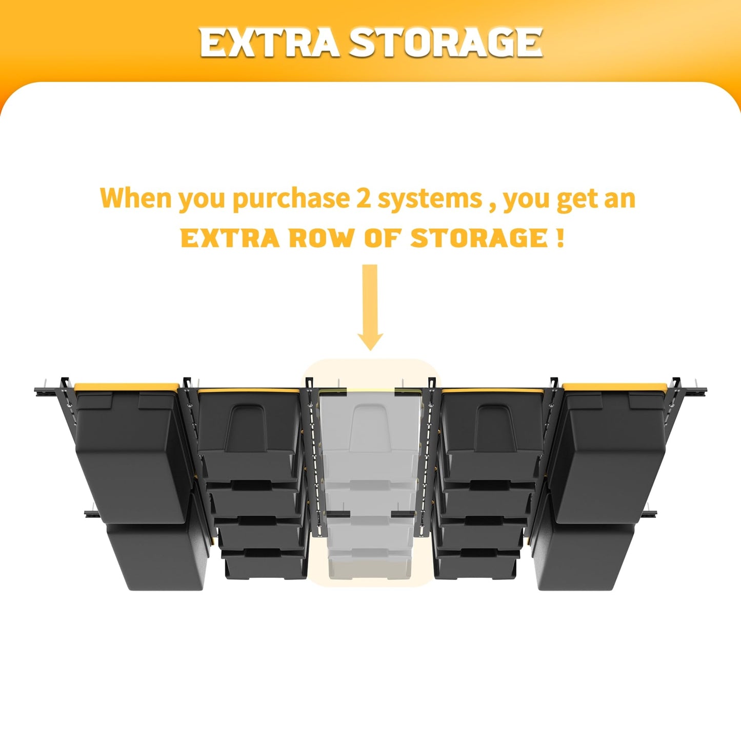 WALMANN Overhead Tote Storage Rail System, Garage Ceiling Bin Storage Rack Heavy Duty Adjustable Tote Slide Rails(Black, Bins are not Included)