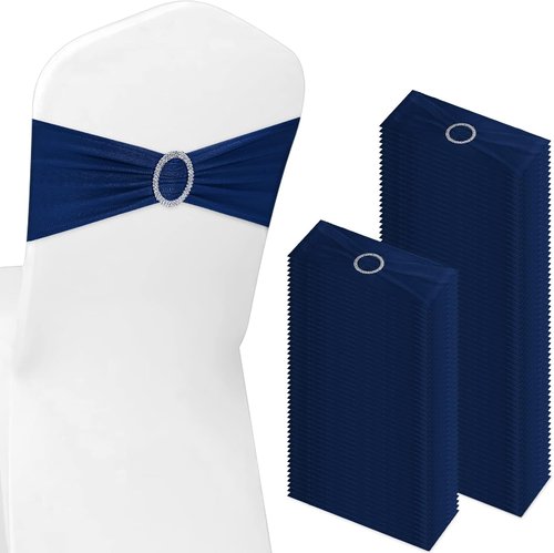 CHENGU Spandex Stretch Chair Sashes - 150 Elastic Covers with Buckle Slider for Weddings & Events | Dark Blue