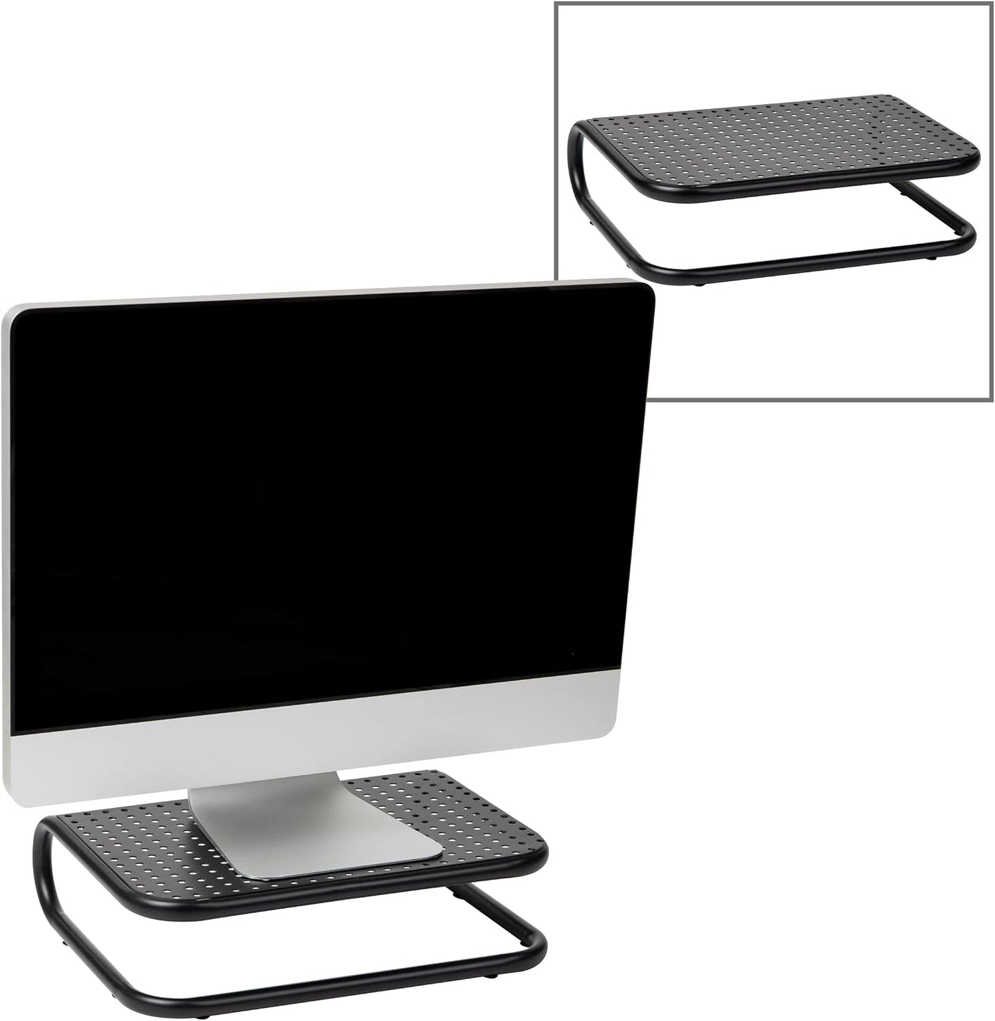 Set 2, 14.25"L 11"W 4.25"H, Mind Reader Monitor Stand, of Ventilated Laptop Riser, Desktop Organizer, Metal, x x Black
