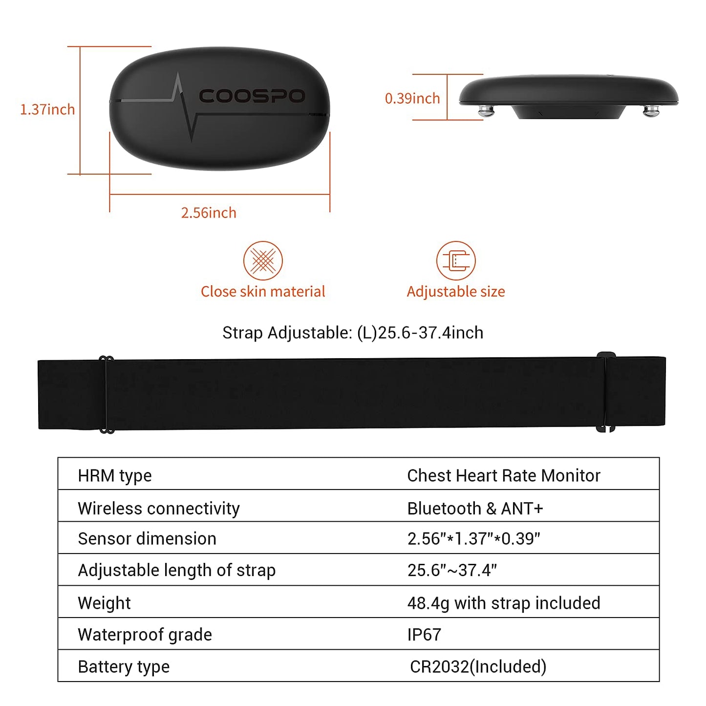 COOSPO H6 Heart Rate Monitor Chest Strap Bluetooth 4.0 ANT+ IP67 Chest Heart Rate Sensor for Peloton Polar DDP Yoga Map My Ride Garmin Sports Watches