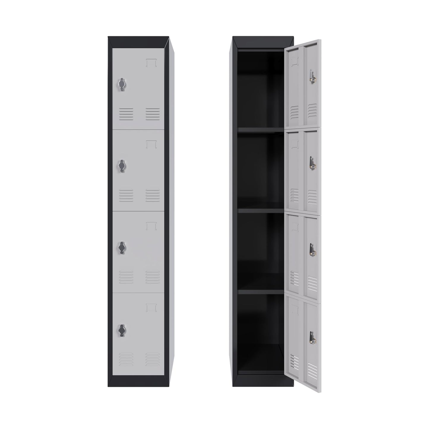 GarveeTech 72’’ Metal Storage Cabinet with 4 Door, Lockers for Employees Students with Shelves, Metal Storage Steel Locker for School Office Gym Home Warehouse, Assembly Required, Grey+Black