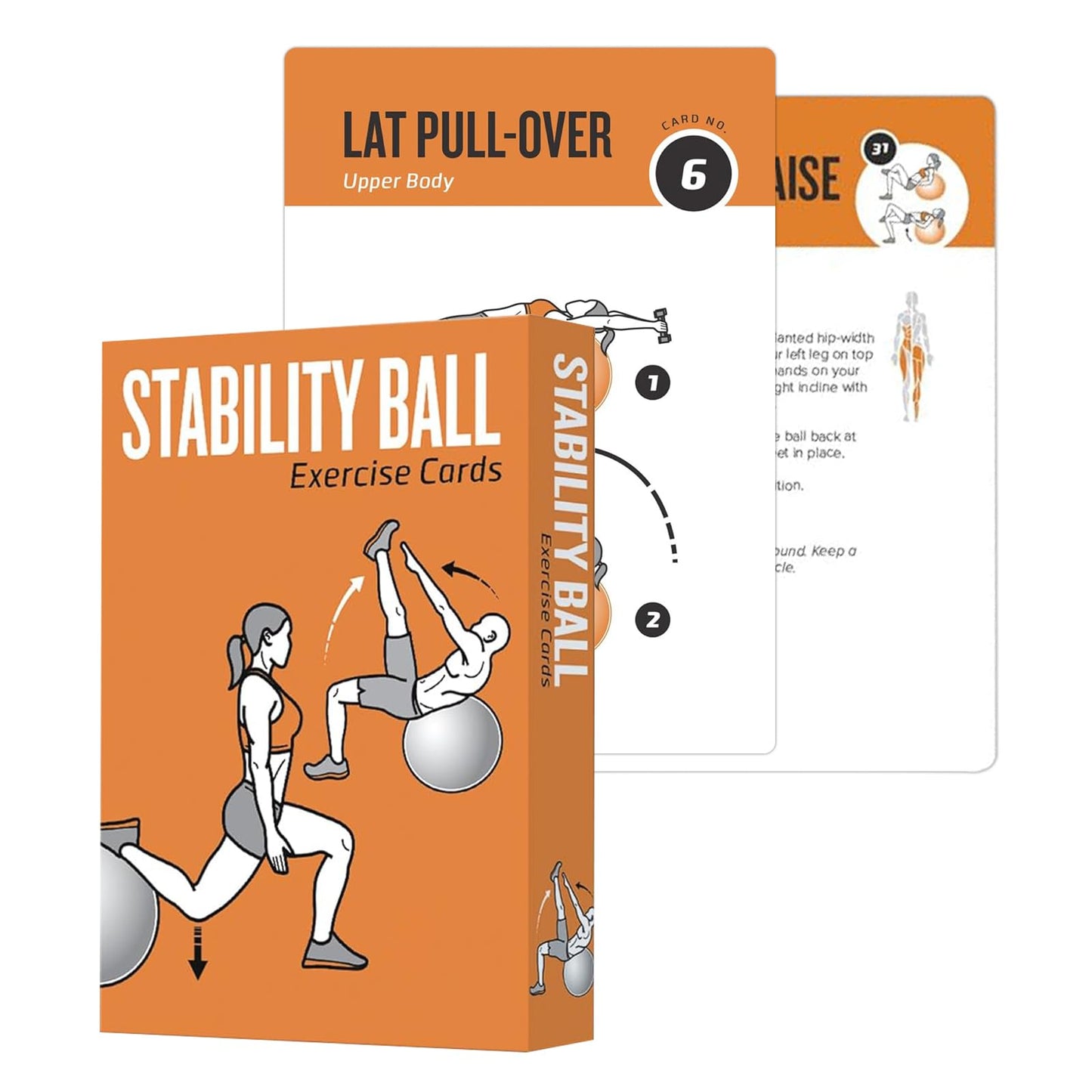 ELAORY Stability Ball Workout Cards, 62 Exercises Cards Deck Large Size 5" x 3.5" Fitness Cards for Women & Men, Beginner Fitness Guide to Training Exercises at Home or Gym