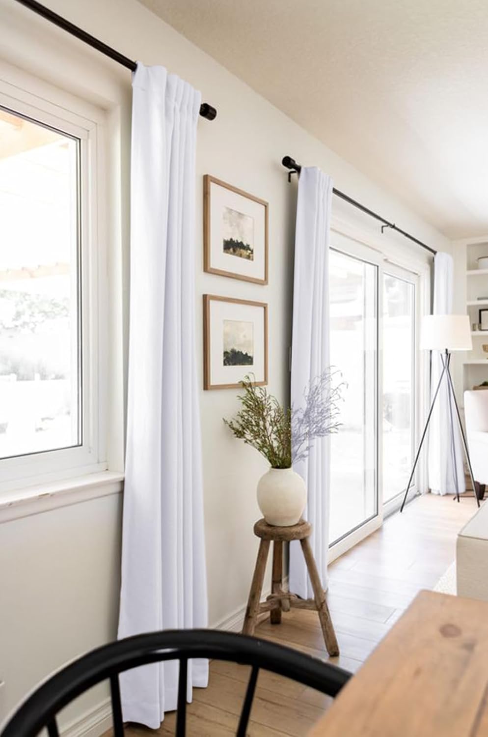 Skiennix 100% Blackout Linen Curtains - Thermal Insulated Drapes for Bedroom | 42" W x 45" L, Bright White, 2 Panels Set