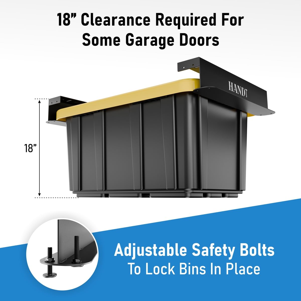 USA Based Overhead Garage Storage Rack, Connectable Heavy Duty Metal Ceiling Rails Garage Storage Organization Shelving System, Hanging Racks Tote Containers, Supports Up To 6 Bins, 4 Sets Black