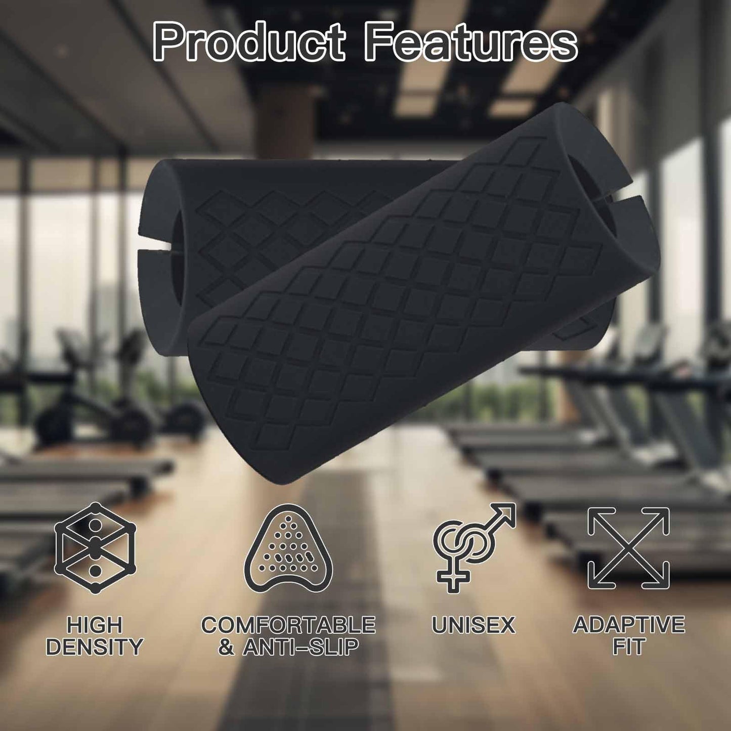 AIKESIWAY Thick Dumbbell & Barbell Grips for Weightlifting - High-Density Silicone Rubber, Non-Slip Gym Grips for Muscle Growth, Hand Stress Relief, Arm Blaster Adapter (1 Pair) (Black)