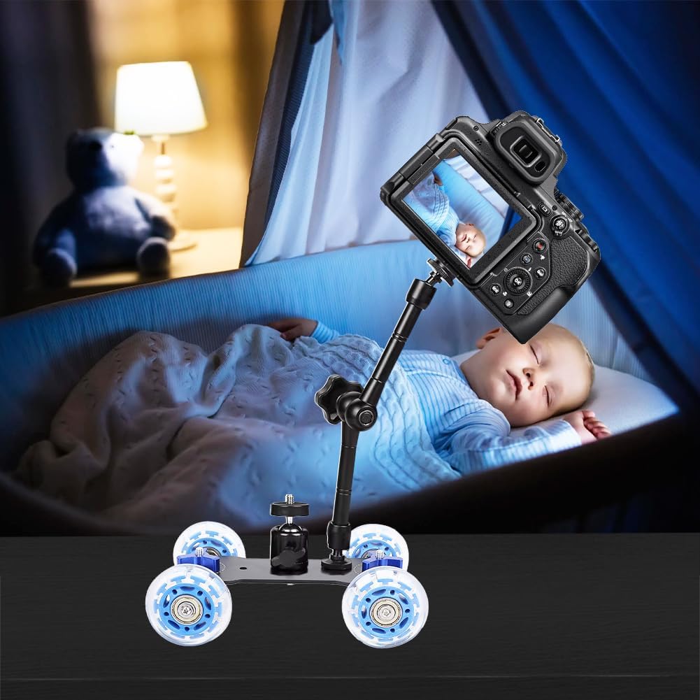 Joyzan 10KG Camera Dolly Wheel, Scaled Table Skater Slider Car Load Rail Roller Track Mini Adjustable Desktop Portable
