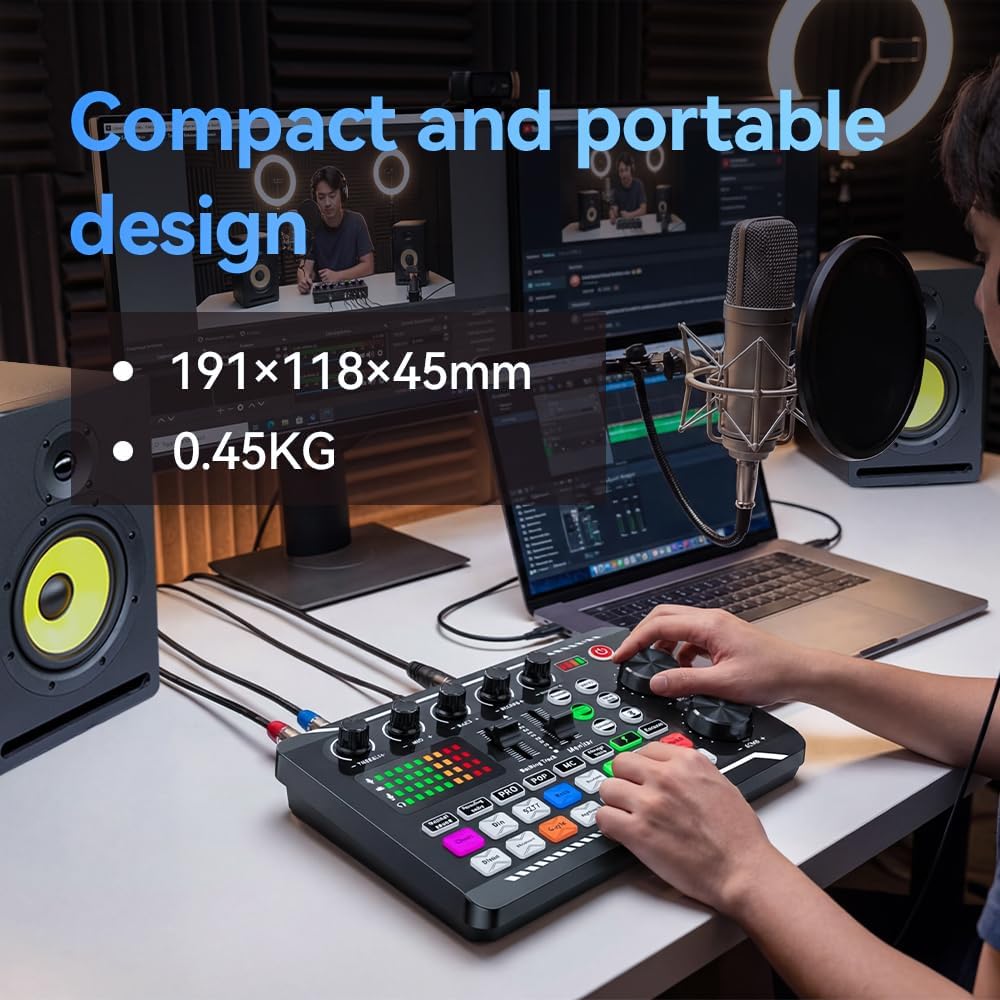 EASEMELO 16 4 1200mAh Professional Live Sound Card Audio Mixer with Bluetooth & OTG, Portable DJ Mixer Board with Sound