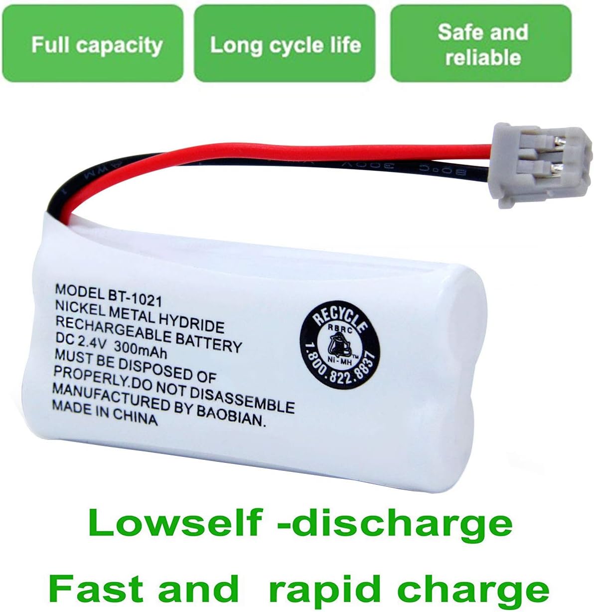 BAOBIAN BT-1021 BBTG0798001 Handset BT1021 BT-1008 BT-1016 2.4V 2 Pack Rechargeable Battery Replacement Compatible