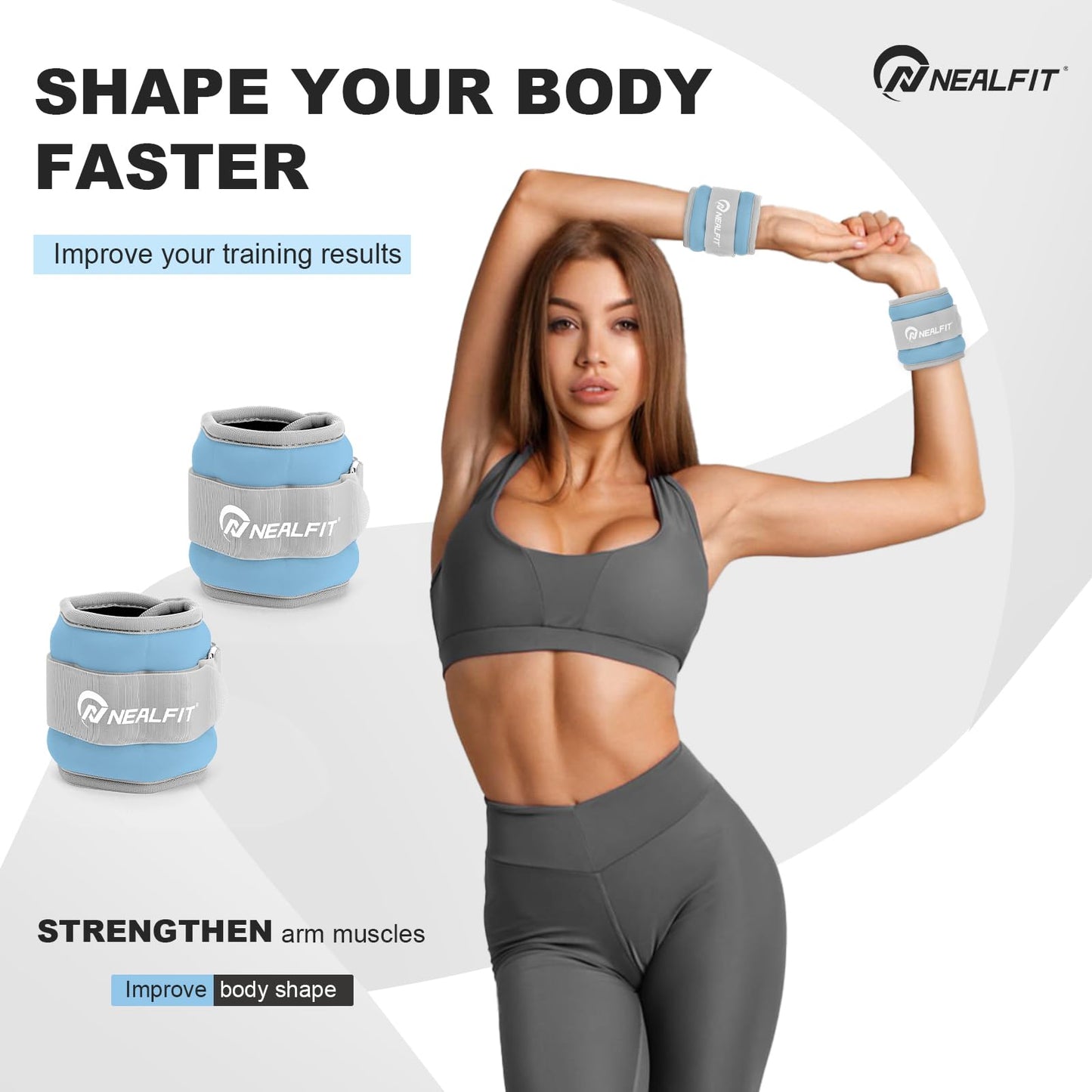 NEALFIT Ankle Wrist Weights, Adjustable Arm Leg Weights for Women Men, Secure Fit Non-Slip Exercise Weights for Home Workout, Running, Walking, Aerobics, Physical Therapy (Haze Blue, 2Lbs Pair (1lb x 2))