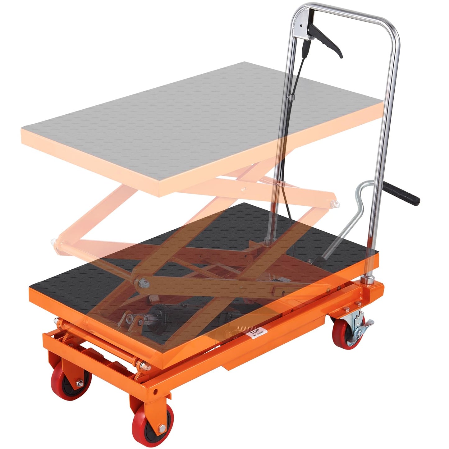VEVOR Hydraulic Lift Table Cart, 330 lbs Load Capacity, 50-Inch Lifting Height, Manual Single Scissor Lift Table with Non-Slip Pad and 4 Wheels, Orange, Alloy Steel