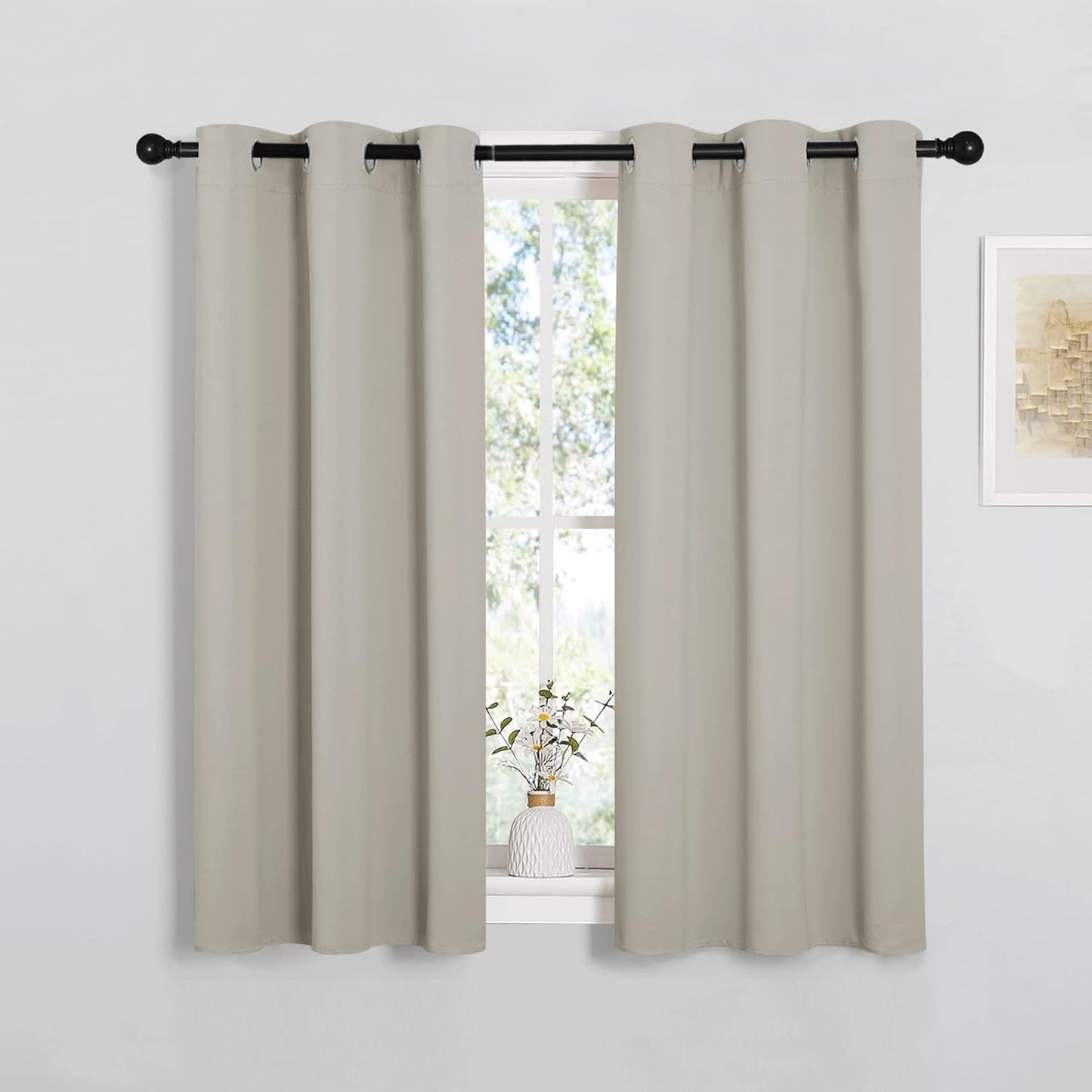 NICETOWN Room Darkening Short Curtain Panels - Thermal Insulated Grommet Drapes (Natural, 2 Panels, W34 x L45-Inch)
