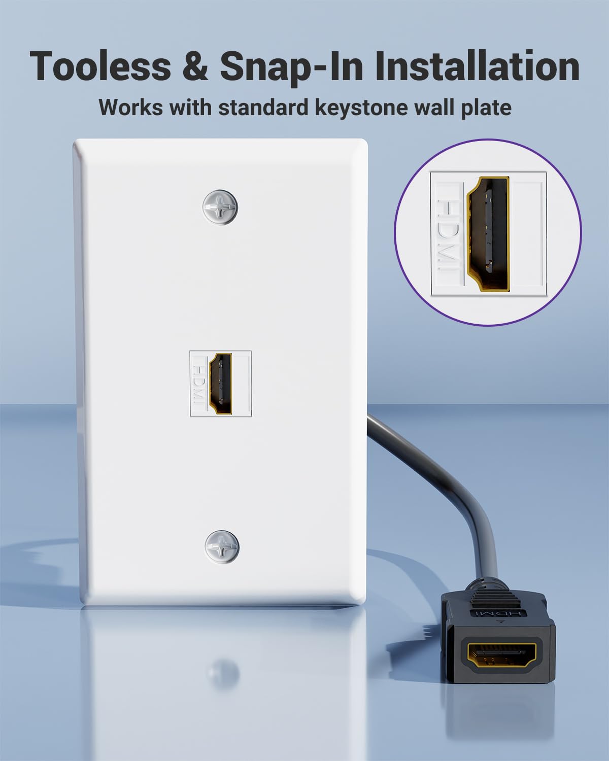 2-Pack 4K HDMI2.0 6 Inch VCE HDMI Keystone Jack, Female to Female HDMI Pigtail Cable Keystone Coupler for Keystone Wall