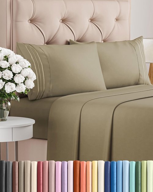 Cal King Size Sheet Set by Hotel Luxury | Comfy, Breathable & Cooling - Ultra-Soft, Deep Pockets - Khaki