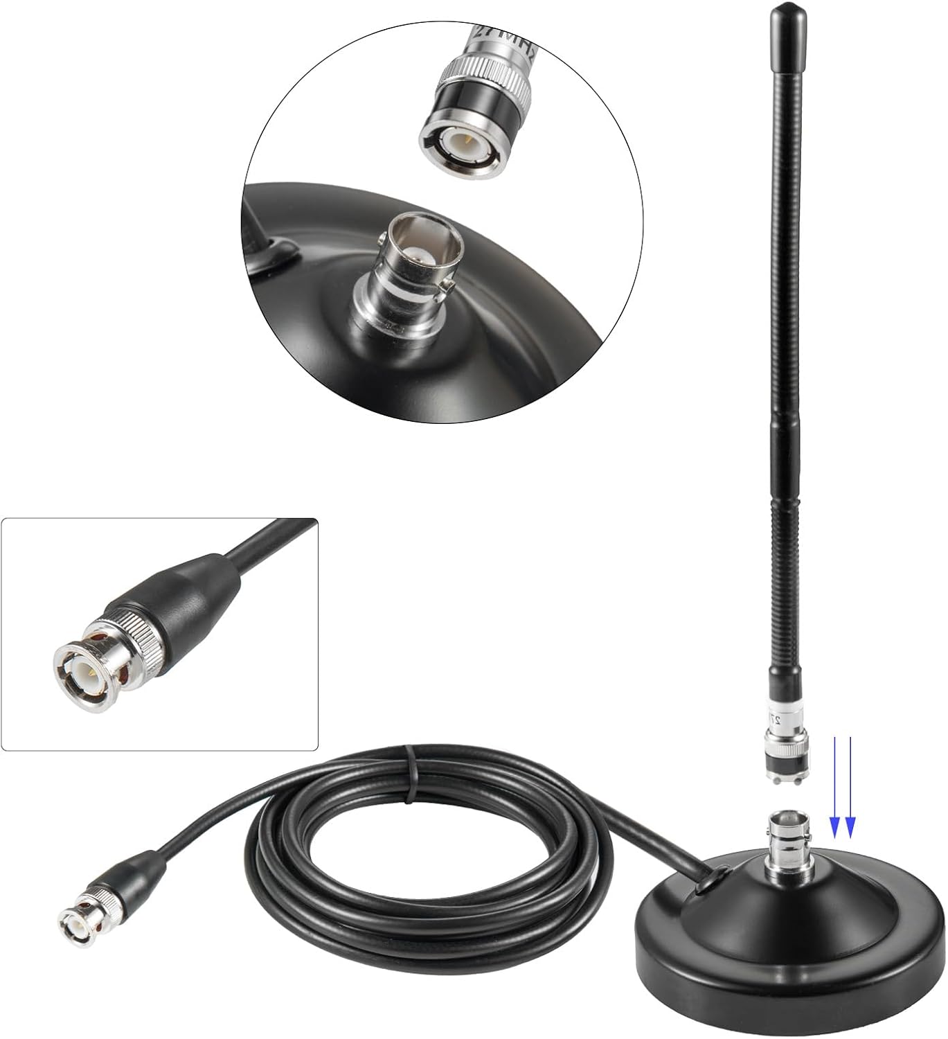 eifagur 27MHz Long Range Heavy Duty Magnetic Base Station Soft Whip CB Radio Antenna Kit for Cobra Midland Uniden Maxon