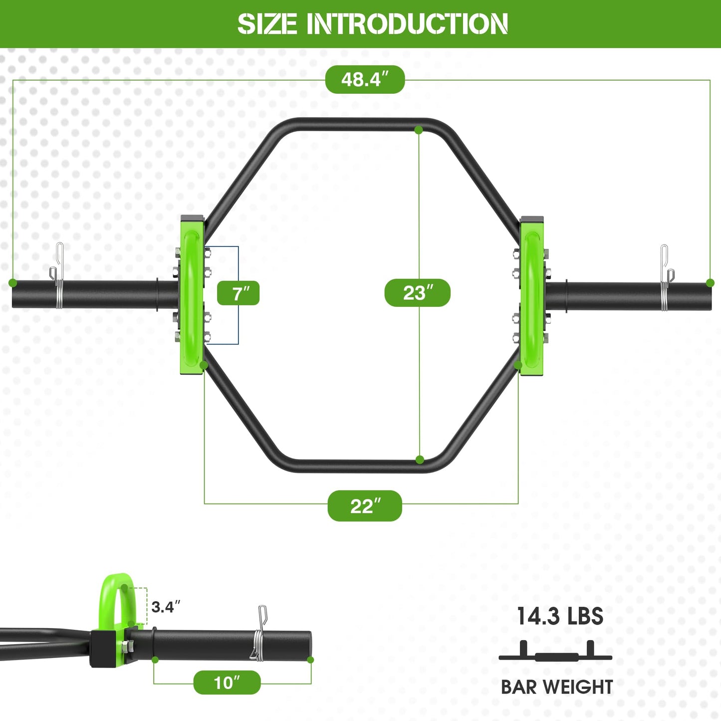 FovemiG Hex Trap Bar 2-Inch Olympic Weightlifting Barbell,48.6" Deadlift Bar for Squats,Shrugs,Push-Ups,400Lbs Weight Capacit Suitable Home Gym Equipment Workouts for Beginners,Women,Men-Green