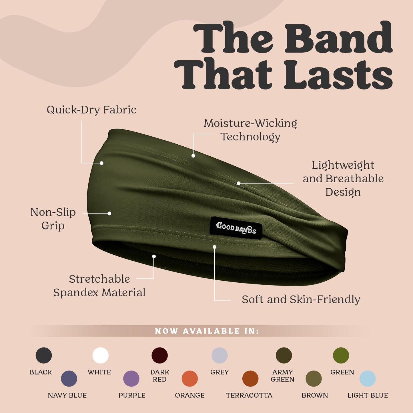 Sweatband for Men and Women - Unisex Non Slip Headband that Wicks Moisture and Eliminates Excess Sweat - Durable & Long-Lasting - Running, Sports, Gym (Army Green, Single)