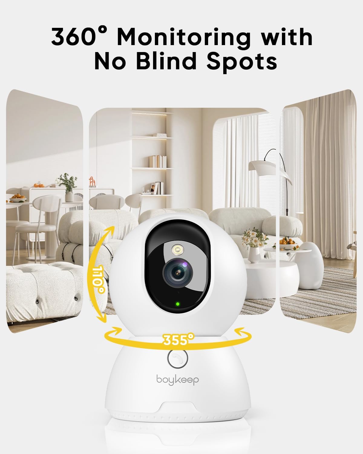 BoyKeep 2K 2-Way Indoor Camera, Cameras for Home Security with Motion Detection, Pet Camera Indoor with Phone App