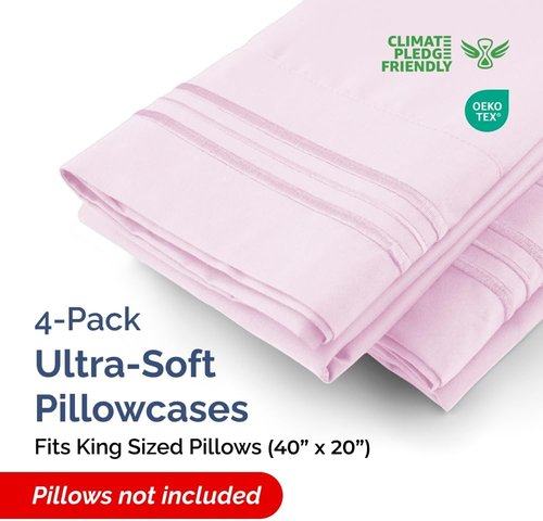 King Pillow Cases by [Brand Name] - Ultra Soft Hotel Quality Covers | Cozy, Wrinkle-Free & Fade Resistant - 4 Piece Set in Light Pink