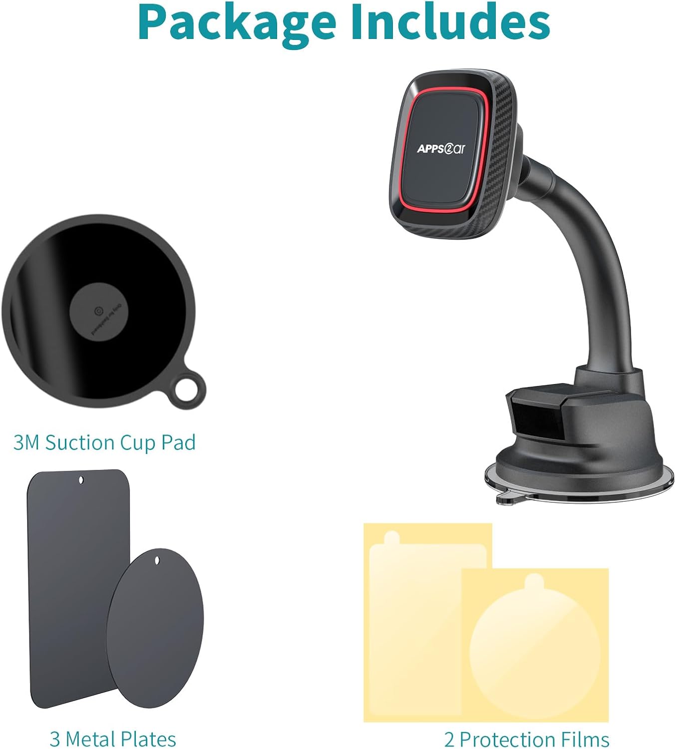 APPS2Car Magnetic Phone Holder for Car, Dashboard Windshield Phone Holder Mount with Flexible Arm & Built-in Strong