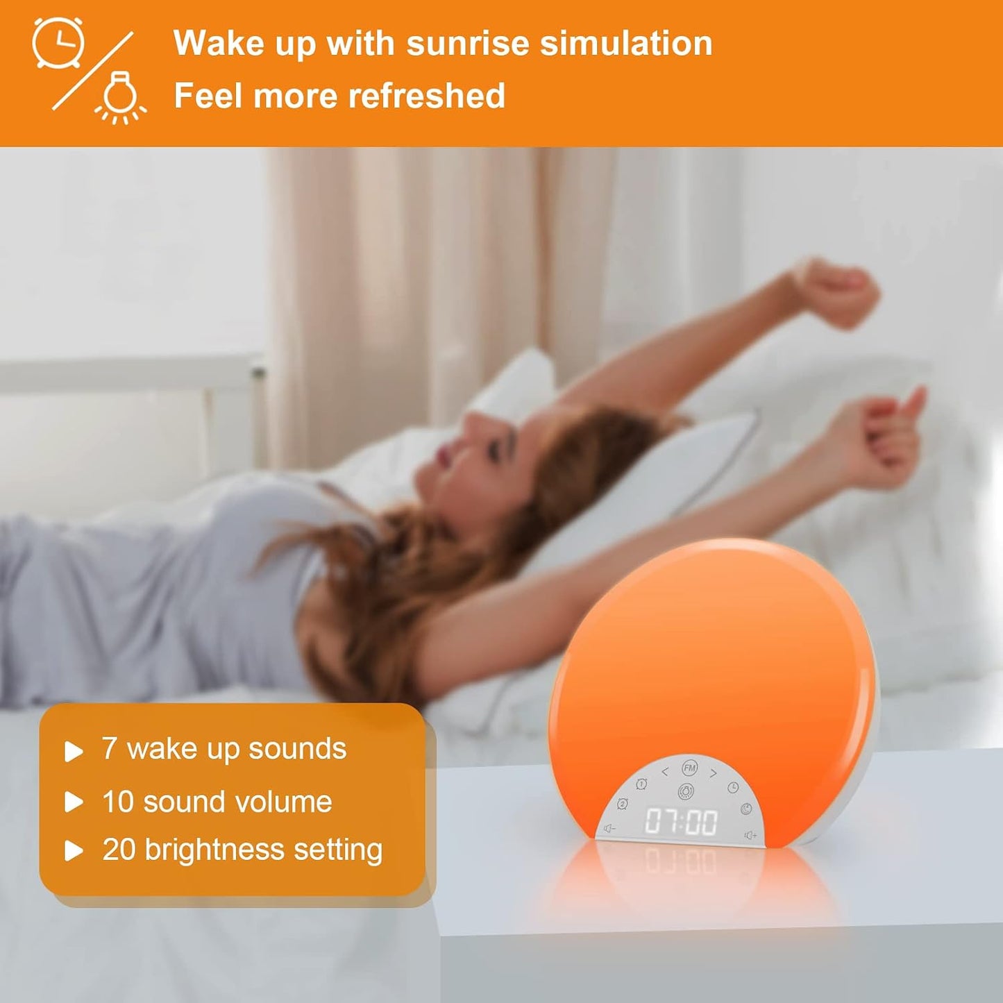 ANTDALIS Snooze, 7 8 Sunrise Alarm Clock Wake Up Light for Kids, Adults, Heavy Sleepers with Dual Alarms, Sleep Aid