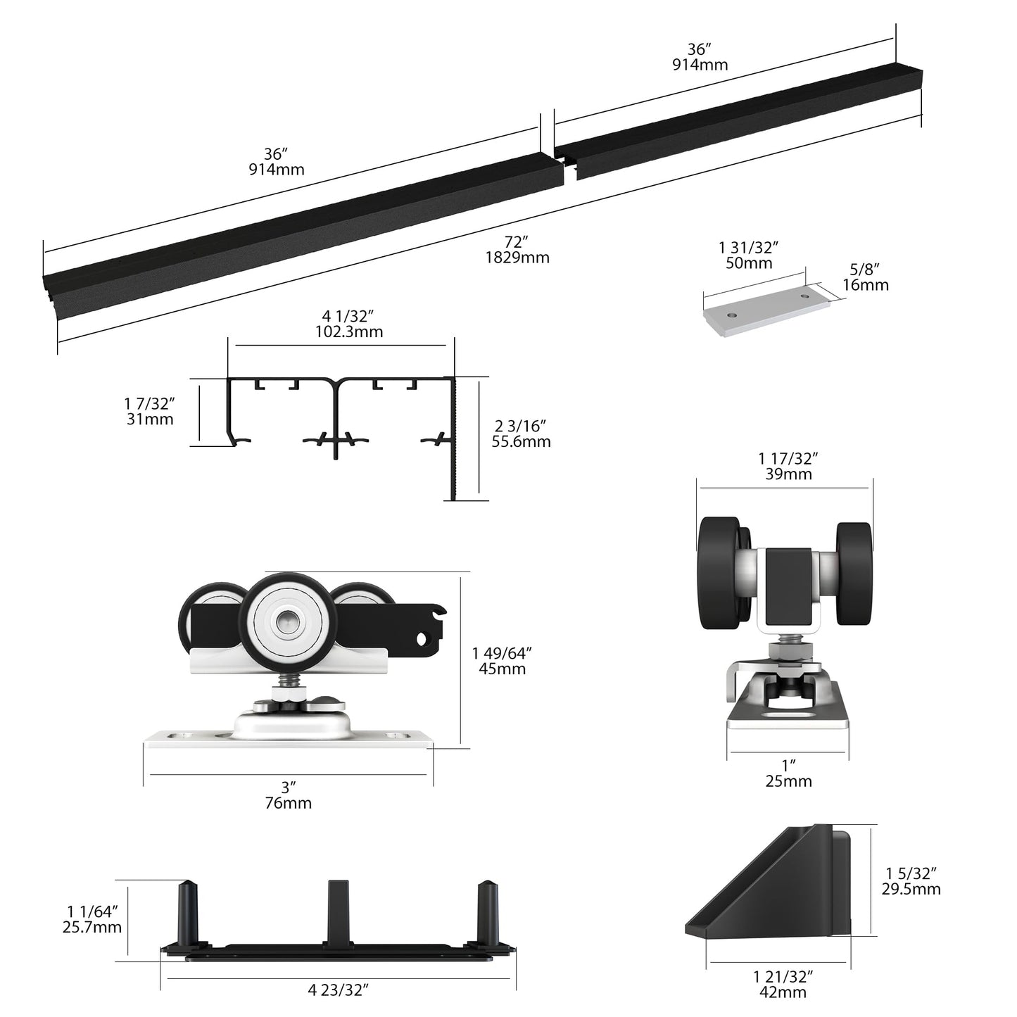 Sdstone Heavy Duty Bypass Door Hardware 72"/6FT,Aluminum Sliding Closet Door Track Hardware for Cabinet Closet, Pocket Door Track Rail Set for 2 Door System,Smoothly and Quietly,Black