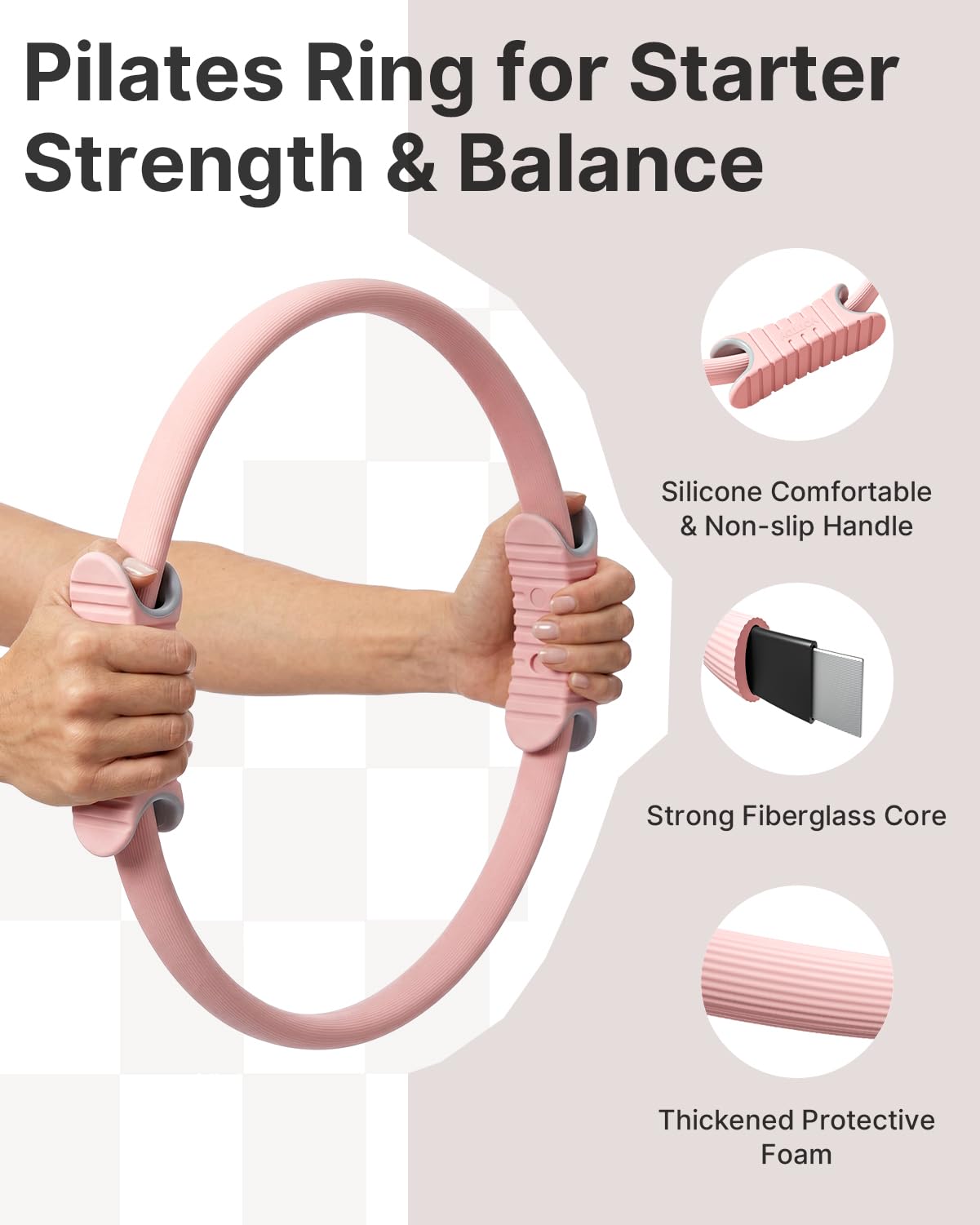 YOTTOY 13.5 Inch Pilates Ring and Ball Set, Figure 8 Resistance Bands, Stretch Bands&Guide,Pilates Equipment Set for Beginners for Home Workouts Core Strength, Yoga, Physical Therapy & Rehab, Pink
