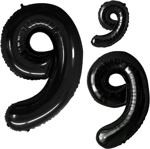 GOER Black Foil Number Balloons - Huge 9th Birthday Party Decorations | 3 Pack (42", 32", 16")