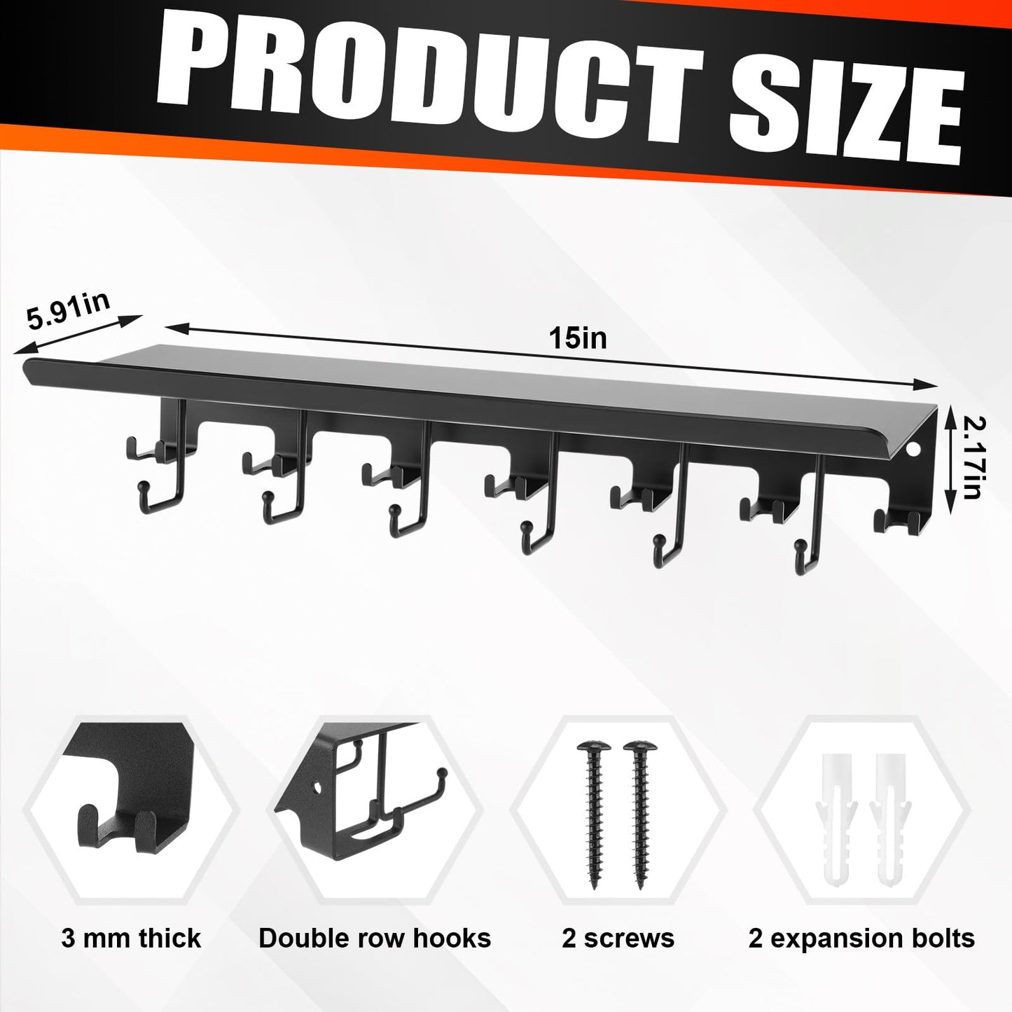 Novabright Double Row Hooks Floating Shelf Compatible with Tonal Accessories, T-bracket Lock Adapters Hanger, Wall Mount Home Gym Storage Rack for Fitness Equipment