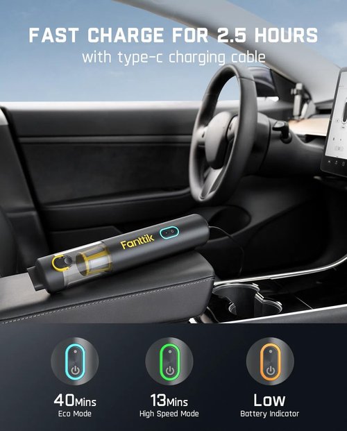 Fanttik Slim V8 APEX Car Vacuum - 4-in-1 Portable Mini Cordless Vacuum with 19000Pa Suction Power | Gray