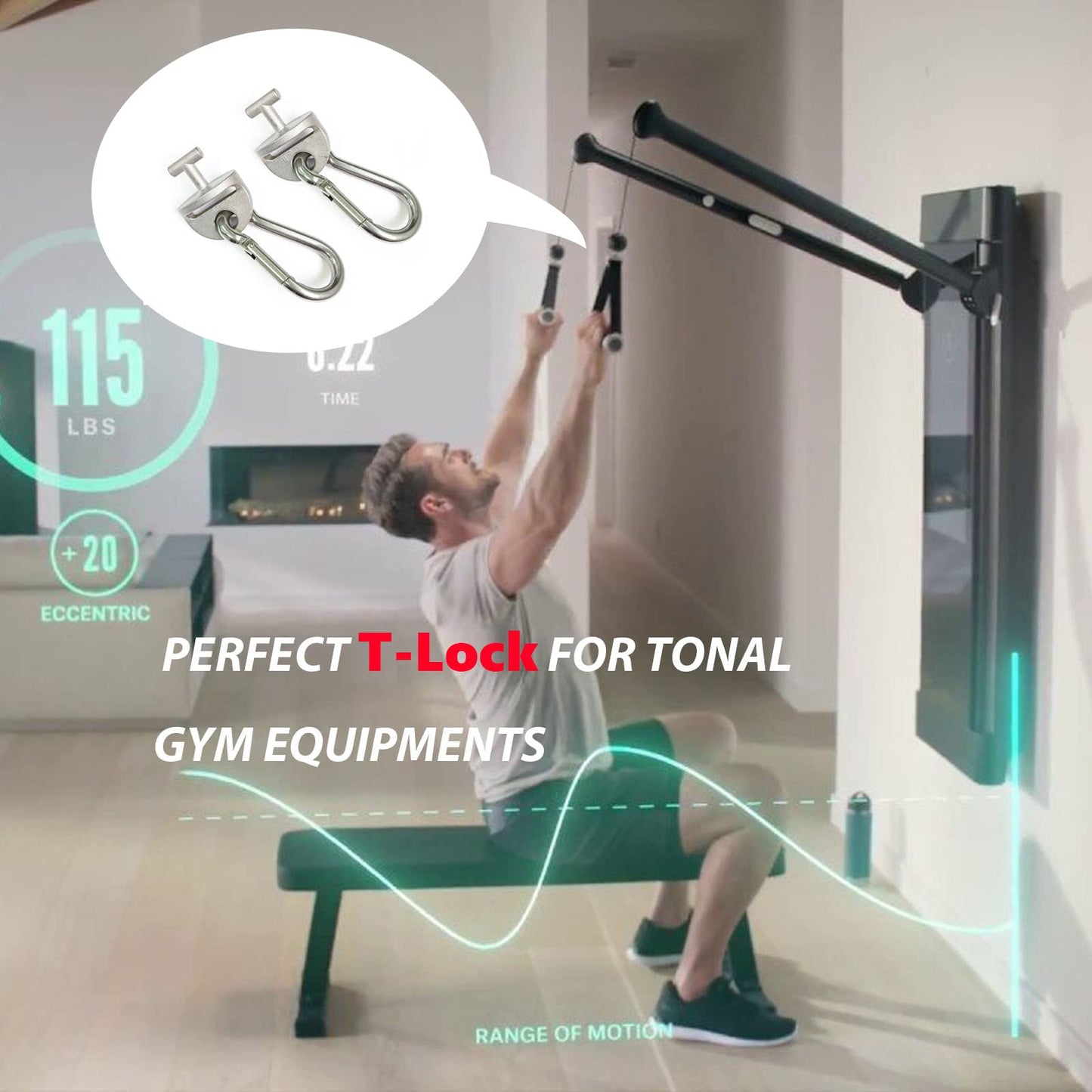 JILINWEI 1Pair Tonal T Lock Adapter with Snap Hooks, Stainless Steel Accessories for Tonal Gym Machine